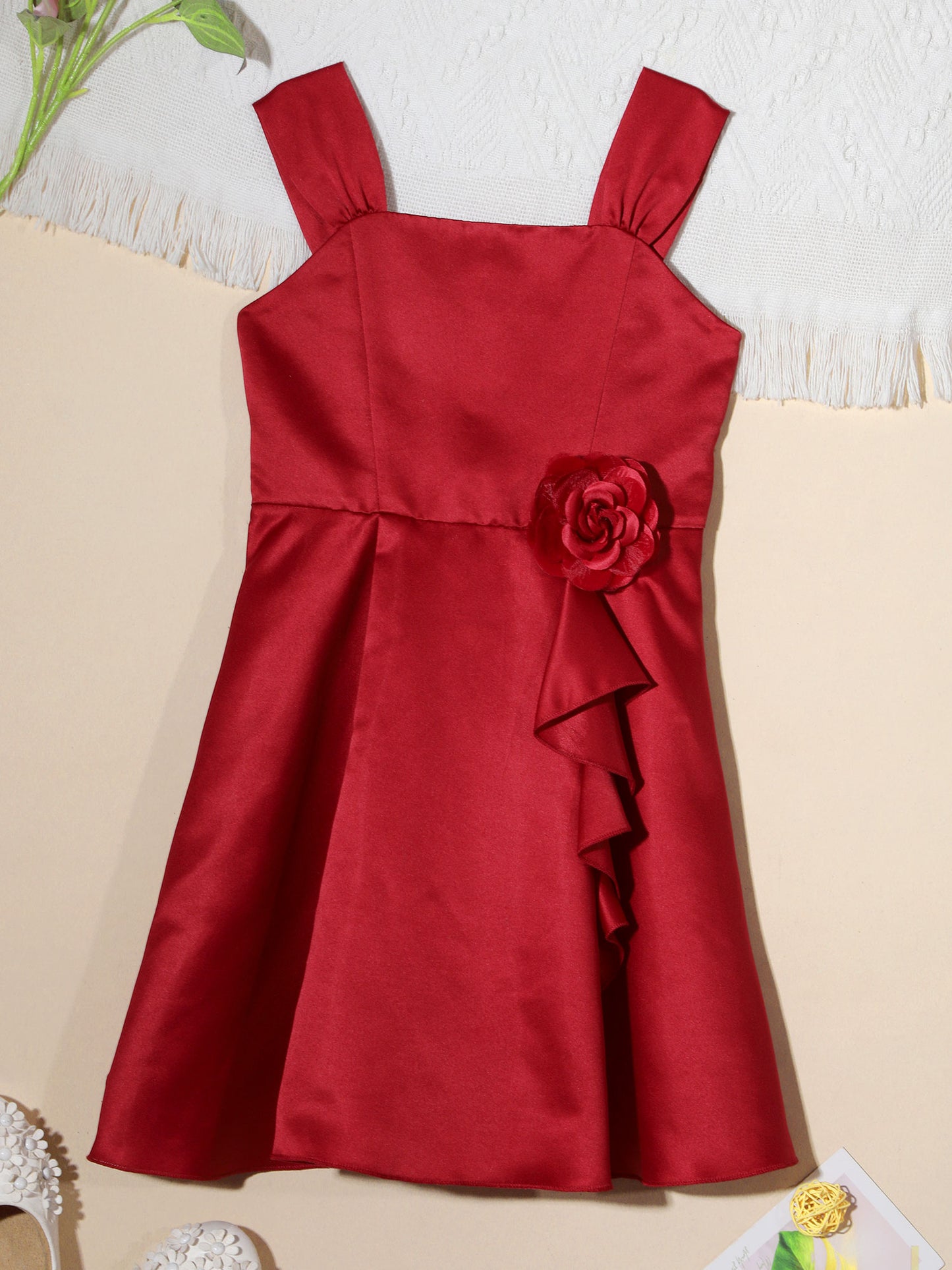 Mädchen Sommer ärmelloses Prinzessinnenkleid Elegantes Satin Hochzeit Brautjungfer Partykleid Große Schleife A-Linie Tutu für Geburtstagsabend