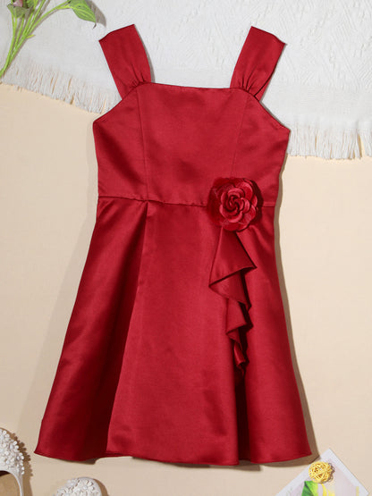 Mädchen Sommer ärmelloses Prinzessinnenkleid Elegantes Satin Hochzeit Brautjungfer Partykleid Große Schleife A-Linie Tutu für Geburtstagsabend