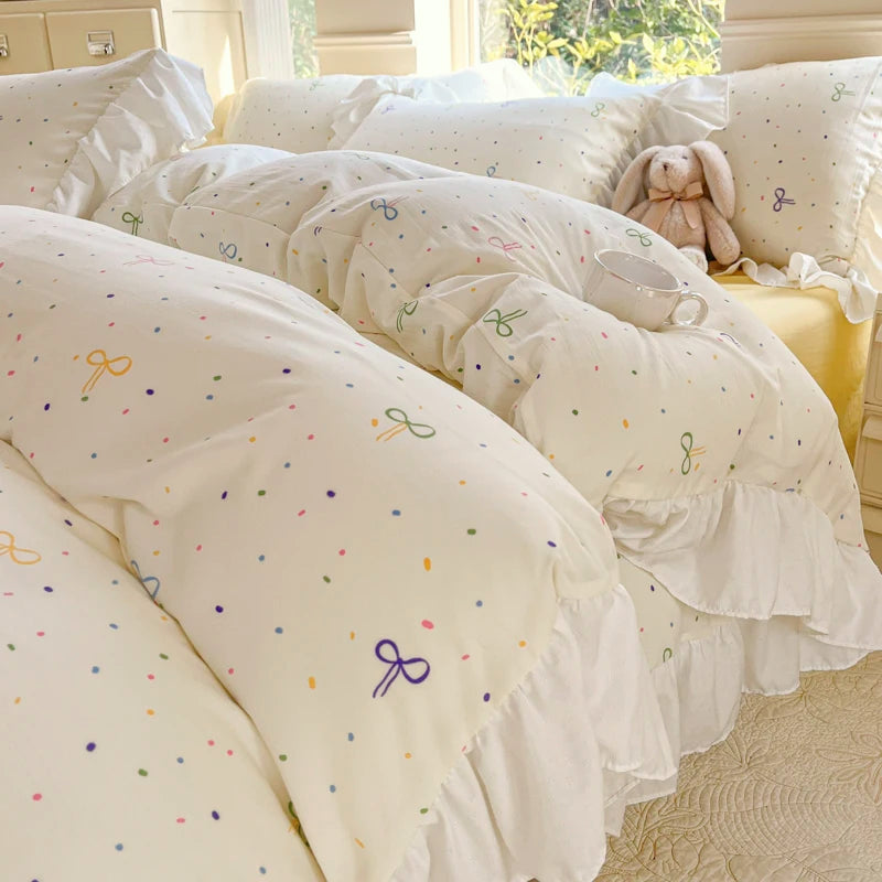 INS Princess 2025 New Style Bedding Sets Sweat Bow Quilt Cover Romantic Bedclothes Decor Woman Bedroom Duvet Cover Set 4pcs.