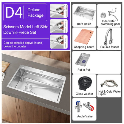 304 Stainless Steel Kitchen Sink Silver Embossed Large Single Slot Home Improvement Multifunction Wash Basin For Kitchen