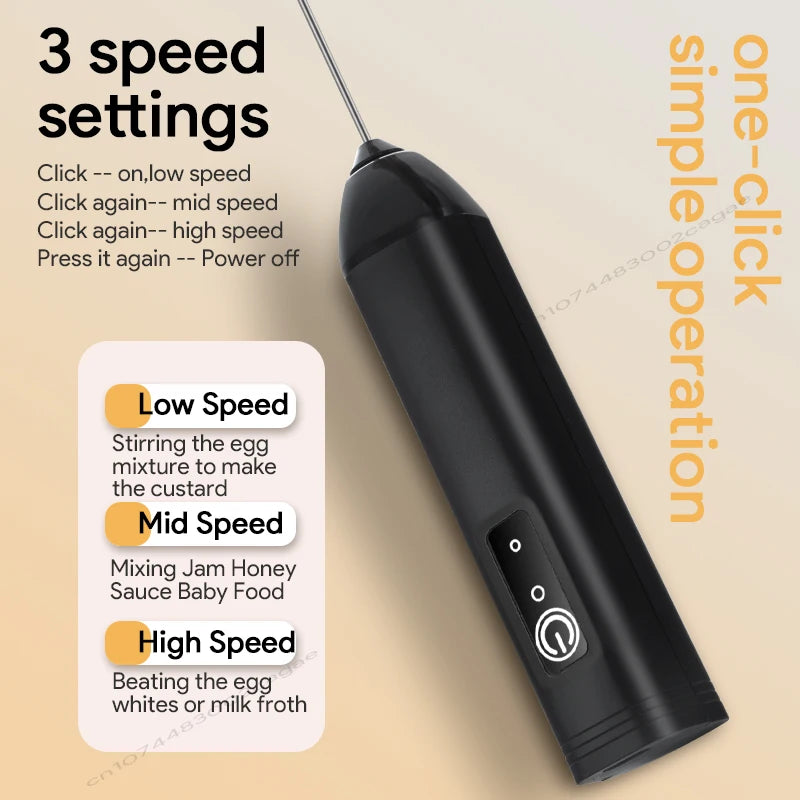 Wireless Milk Frother Electric Type-C Handheld Blender Stainless Steel Mini Coffee Maker Whisk Mixer For Coffee Cappuccino Cream.