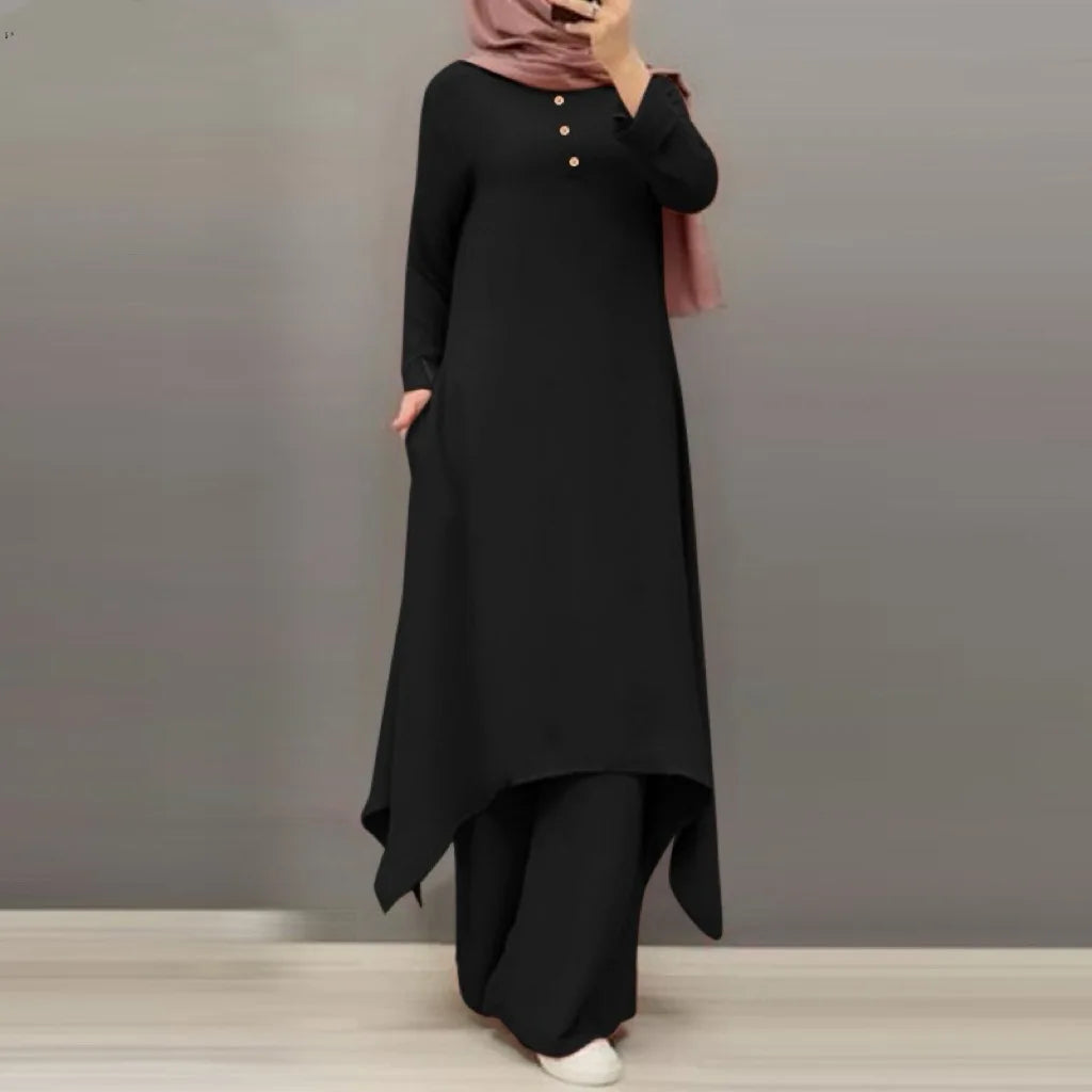 Eid muslimische Frauen Blusen Kleid weites Bein Hosen Set 2 Stück Musulman Ensemble Dubai lässig arabische Ramadan Kaftan 2024 Outfit Anzüge.