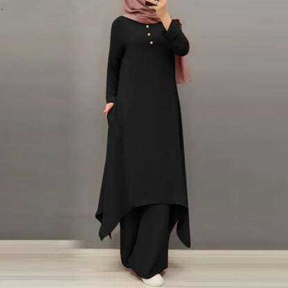 Eid muslimische Frauen Blusen Kleid weites Bein Hosen Set 2 Stück Musulman Ensemble Dubai lässig arabische Ramadan Kaftan 2024 Outfit Anzüge.