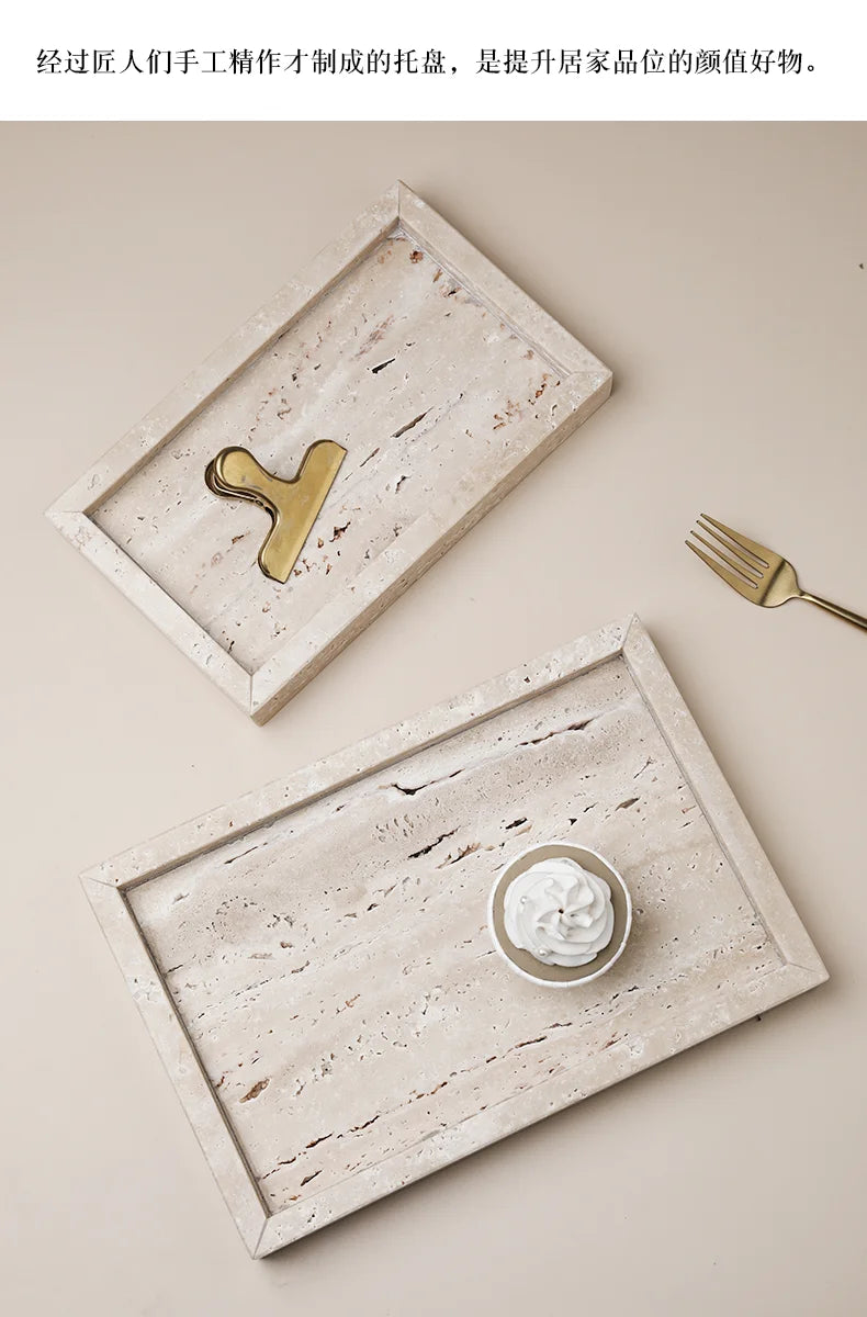 Minimalism Marble Tray for Perfume Candles Jewelry Travertine Stone Vanity Tray for Dresser Countertop Coffee Table Serving.