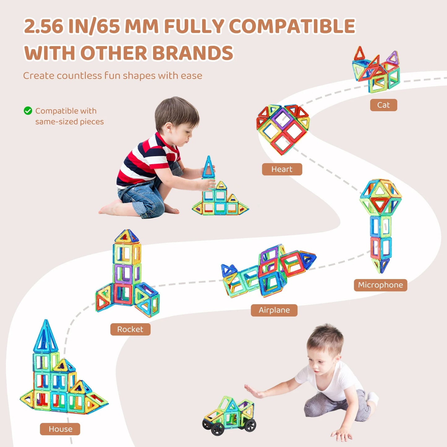 SucceBuy 62PCS Magnetic Tiles DIY Construction Magnetic Building Blocks Montessori Educational Toys for Children Stacking Toys.