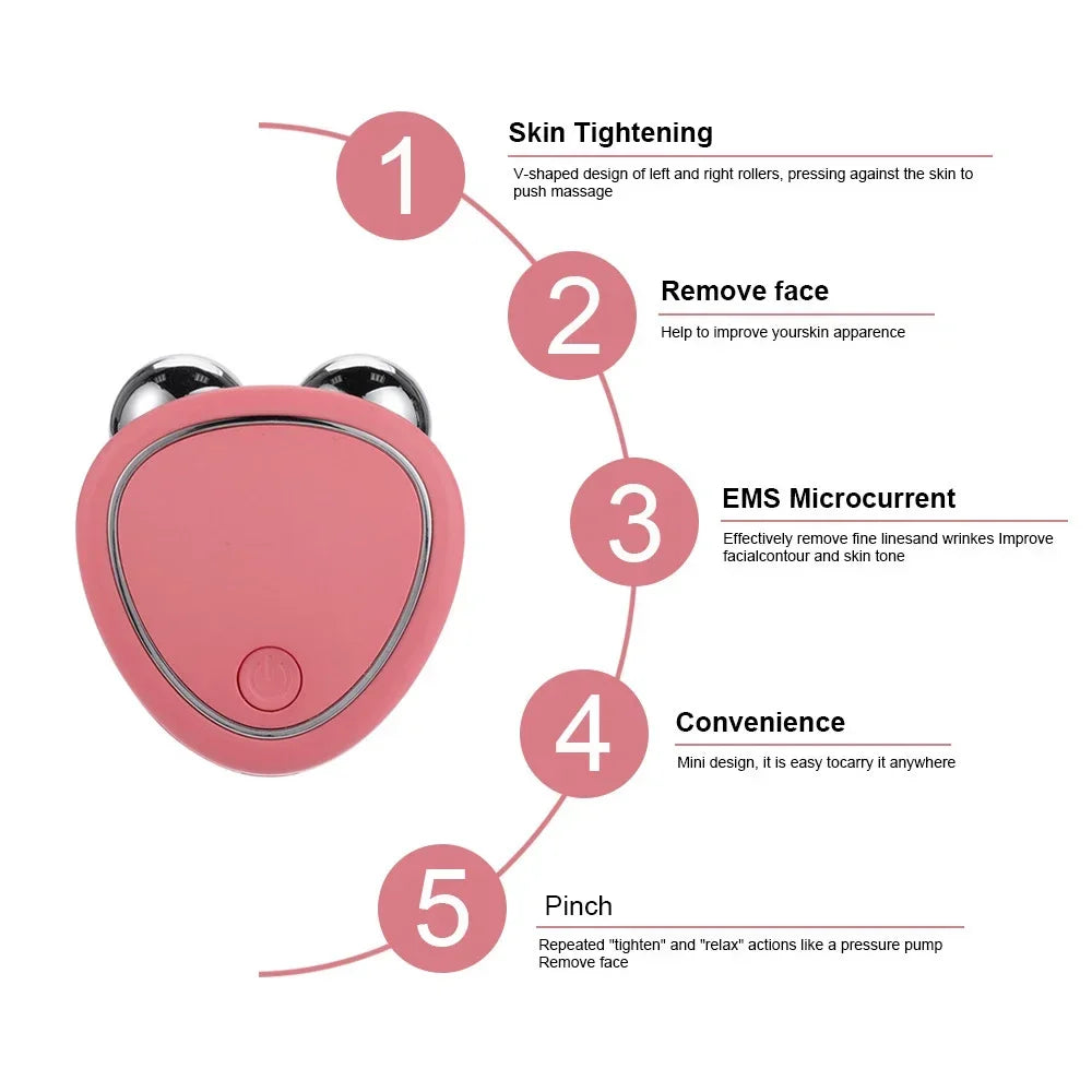 Electric Facial Lifting Roller EMS Massager with Gel Face Microcurrent Skin Tightening Rejuvenation Face Massage Beauty Care.