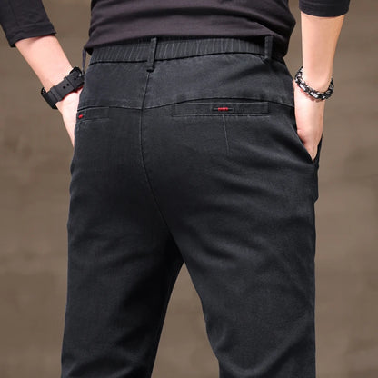 Men's Business Casual Pants Stretch Slim Fit Straight Semi-elastic Waist Trousers Solid Classic Office Work Male Clothing