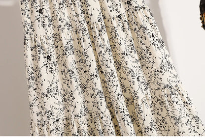 2025 Vintage Draped Elegant Chinese Style Women's Half-length Skirts Autumn Floral Pleated A- Line Skirt With Lining.