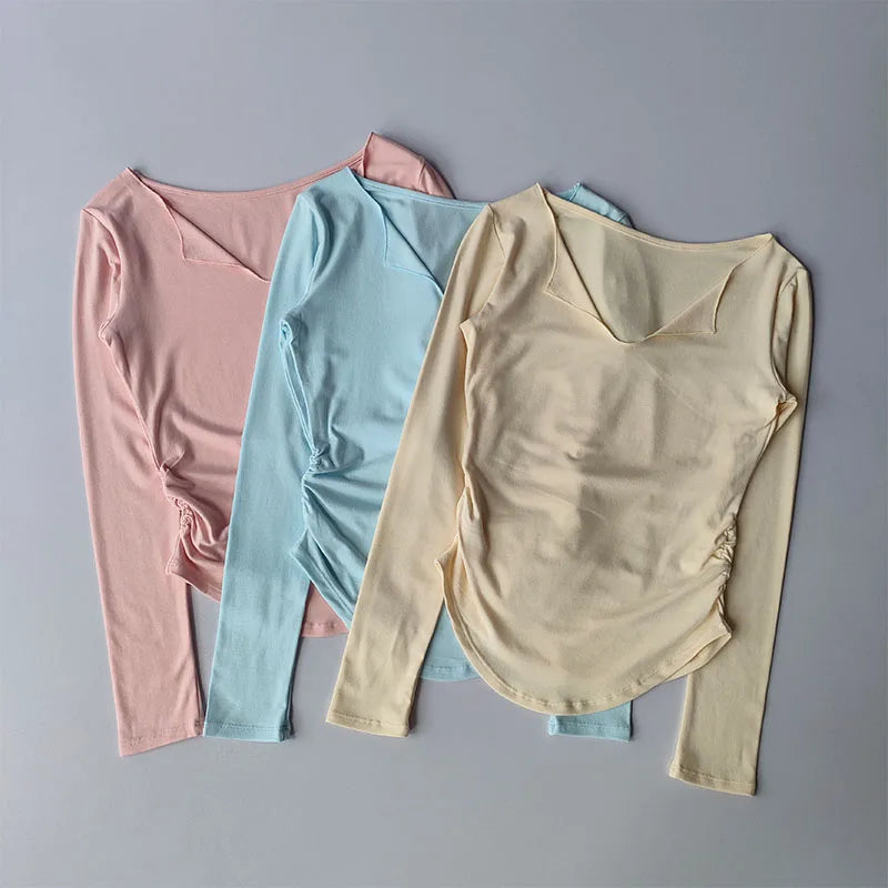 Sports Top Women's Autumn Slim Fit Small V-neck Quick Drying Yoga Clothes Running Fitness Pilates Long Sleeves Outwear T Shirts.