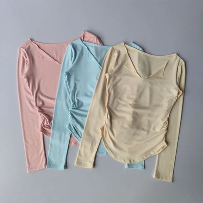 Sports Top Women's Autumn Slim Fit Small V-neck Quick Drying Yoga Clothes Running Fitness Pilates Long Sleeves Outwear T Shirts.