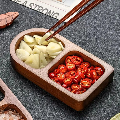 1Pcs New 2/3/4 Grids Solid Wood Tray Wooden Retro Food Plate Spice Dish Breakfast Food Sushi Bread Dessert Sauce.