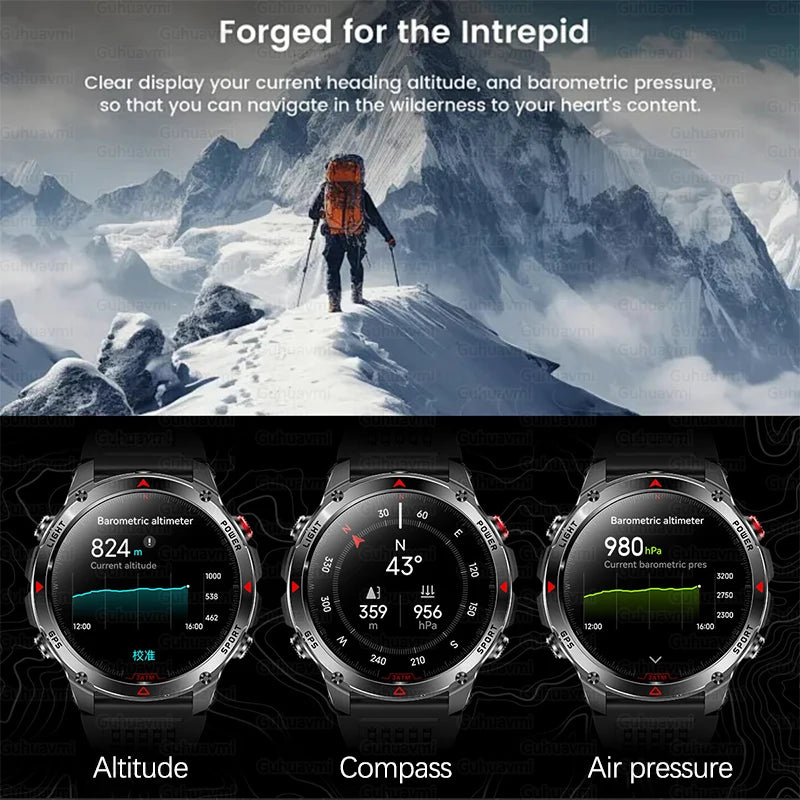 Outdoor Military GPS Smartwatch For Men Build in Dual Band GNSS Compass Altitude 3ATM Waterproof Swimming Smart Watch Women 2025.