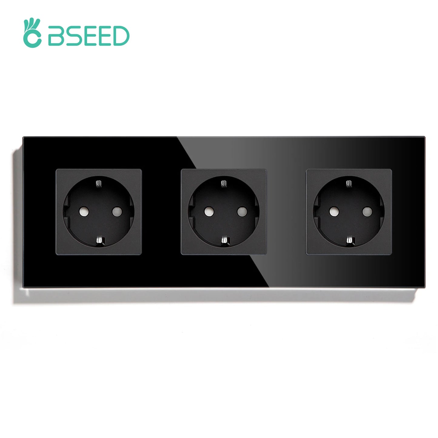 BSEED Touch-Lichtschalter mit EU-USB-Steckdosen, schwarze Wand-LED-Schalter, 1/2/3 Gang, 1-Wege-Kristall, dunkelblaue Hintergrundbeleuchtung, Wandschalter