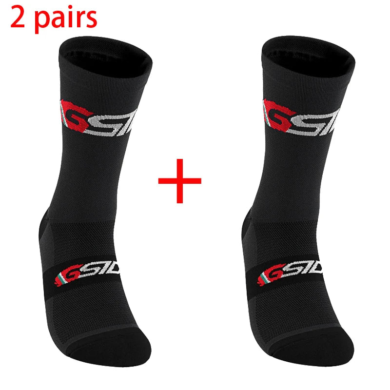 GSIDI2pairs 2023 New Cycling Socks Bike Nurse Compression Road Bike Running Mtb Knee-high White Sports Funny Brand Black.
