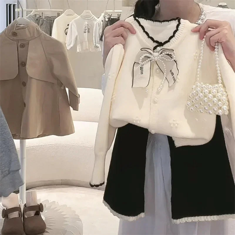 Childrens Clothing Autumn Set 2024 Korean Sweater Jacket Loose Pants Two-piece Set.