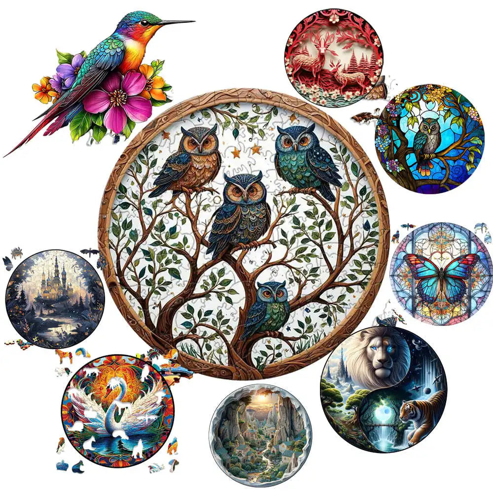 Medium Difficulty Jigsaws for Kids Adult Animal Puzzle Wood Beautiful Bird Owl Cat Wooden Puzzle Home Deco Holiday Gifts.