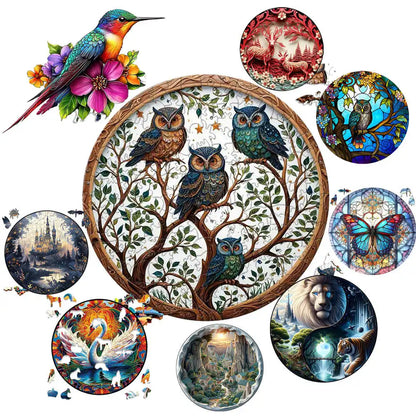 Medium Difficulty Jigsaws for Kids Adult Animal Puzzle Wood Beautiful Bird Owl Cat Wooden Puzzle Home Deco Holiday Gifts.