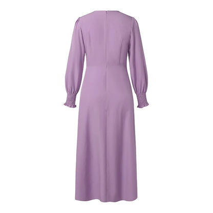 ZANZEA Elegantes Damen-Plisseekleid, edel, gesmokte Bündchen, langärmelig, O-Ausschnitt, Fit und Flare, lang, Vestidos, Pendeln, solide Party-Roben.