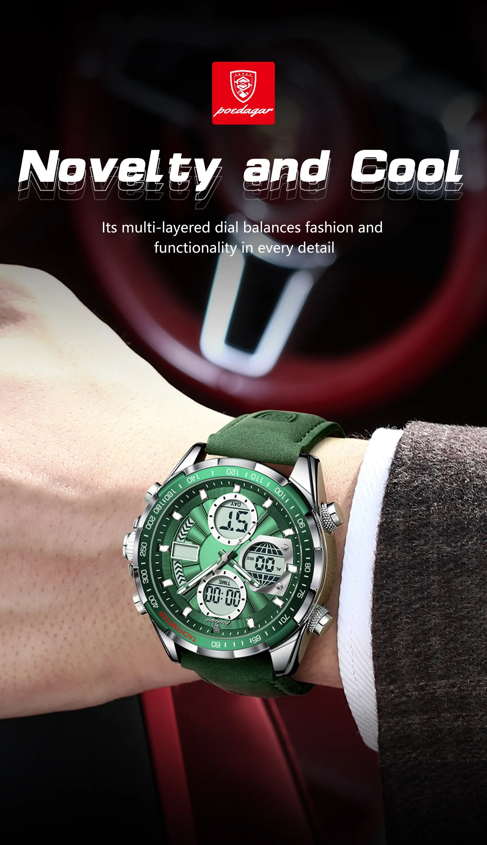 POEDAGAR LED Luxury Men Watch Luminous Week Date Dual Time Display Digital Man Clock Alarm Electronic Men's Quartz Watches Reloj.