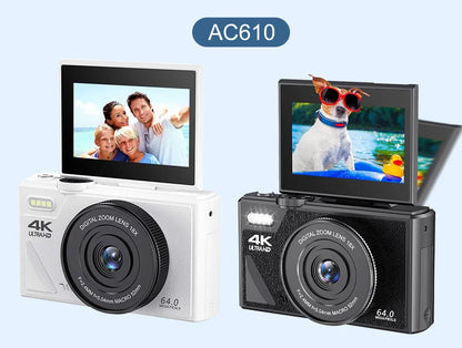 Ourlife AC600 Digital Camera 4K 64MP UHD Cameras 18X Digital Zoom 180° Flip Screen Vintage Vlogging Camera for YouTube Autofocus.