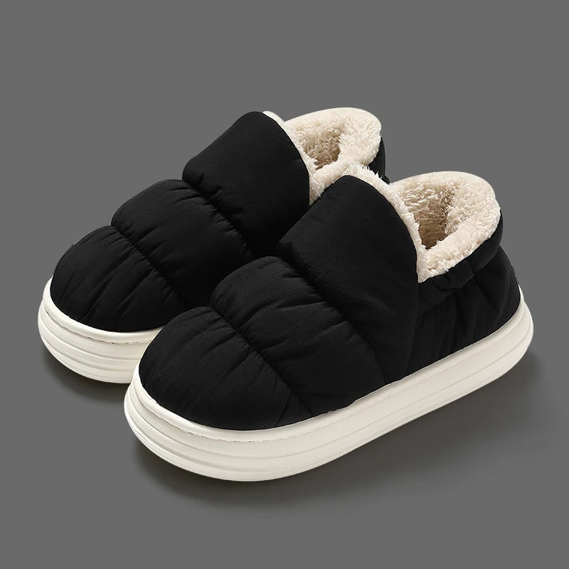 QYCKABY Plush Shoes For Women Mules Indoor Outside Winter Home Warm Fluffy Anti-skid Boots Fur Cotton Shoe Men Outdoors Sneakers.