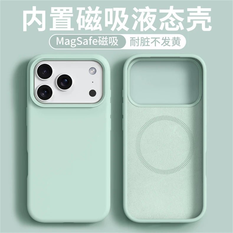 Magnetic Case For iPhone 17 Pro Max 17 Ari MagSafe Luxury Liquid Silicone Comfortable Feel Built in Flocking Protect Cover