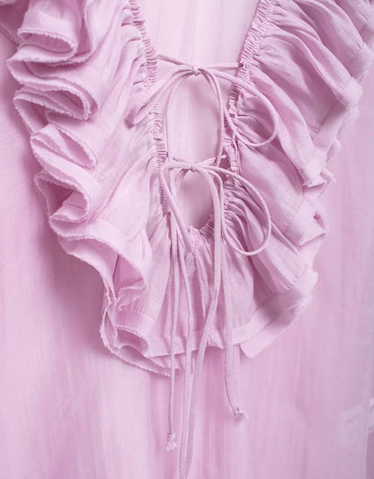 MUJER 2025 Ruffle Blouses for Women Semi Sheer Casual Blouse Woman Pleated Summer Shirts and Blouses Women Long Sleeve Women Top.