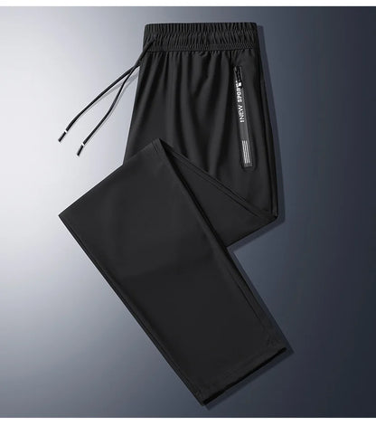 Men Summer Thin Ice Silk Pants Loose Style Workwear Casual Quick Dry Sports Pants Long Breathable High Elasticity
