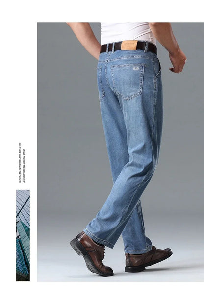 Business Lyocell Jeans Men Summer New Thin Fashion Straight Breathable Brand Pants Male Slim Comfortable  Denim Trousers