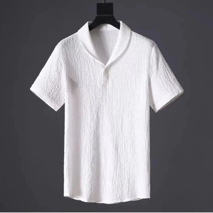 Summer Lightweight Pleated Cotton Casual Sports Set Men's Thin Comfortable Breathable Fashionable Collar Short Sleeve Two-Piece