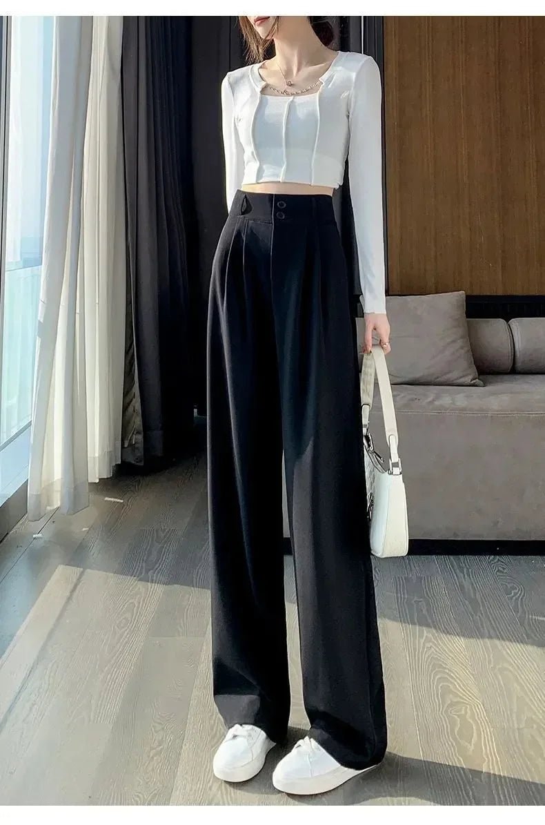Elegante Breite Bein Hosen Frauen Koreanischen Stil Hohe Taille Schwarz Baggy Hosen Büro Damen Mode Lose Anzug Hosen Streetwear.