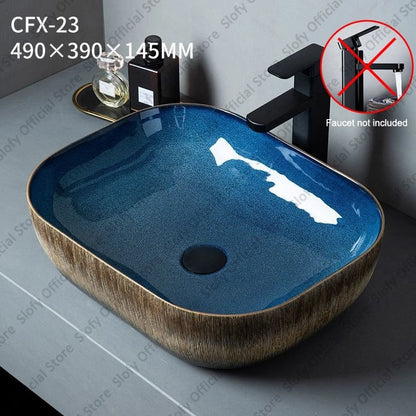 Vintage Elegant Countertop Washbasin Classic Blue Art Hotel Ceramic Basins Sink Multiple Styles Outdoor Balcony Bathroom Sinks
