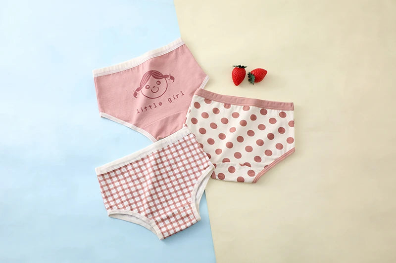 3Pcs/lot Kids Panties 7 Collections Chirdren's Underwear Lovely Girls Briefs Floral Grid Cute Pants Baby Dots Cotton Underpants.