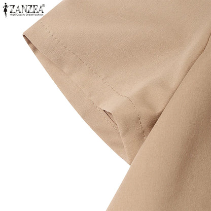 ZANZEA Street Fashion High Waist Jumpsuits Women Workwear Belt Rompers Solid Deep V Neck Elegant Office Lady Long Overalls