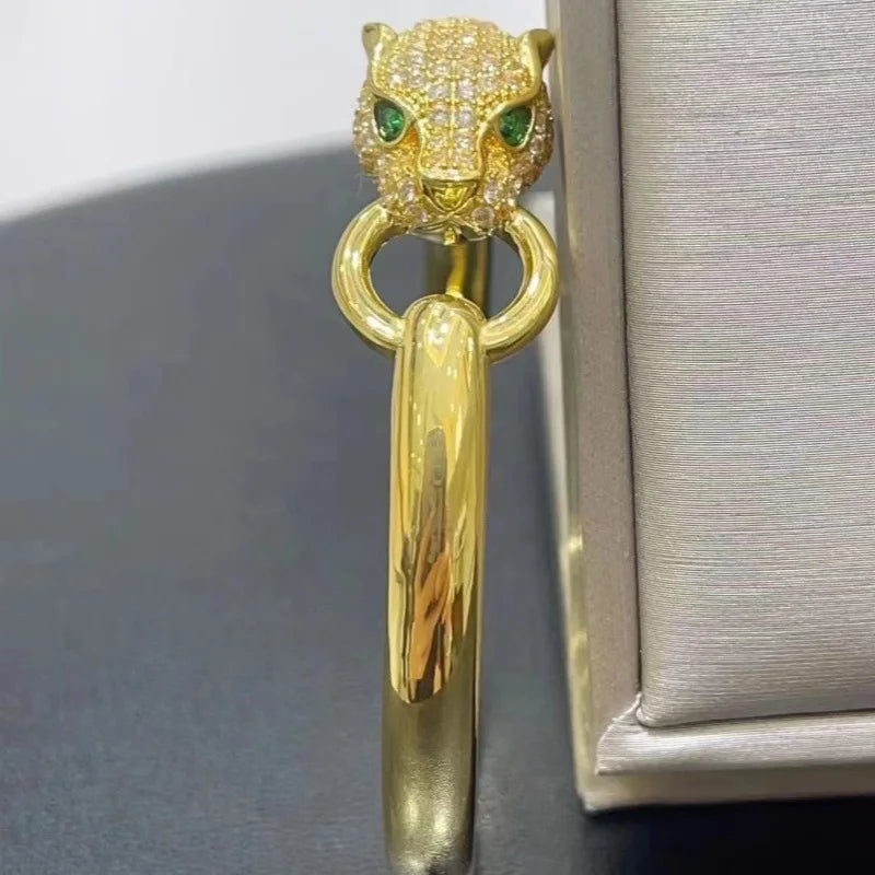 Real 18k Gold Leopard Bracelet for Woman Party Banquet Boutique Jewelry AU750 18K No Demolding Solid Bracelet Trend.