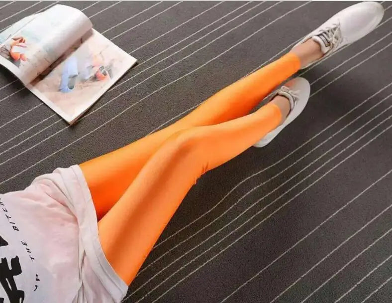 New Spring Solid Candy Neon Leggings for Women High Stretched Female Legging Pants Girl Clothing Leggins Plug Size.