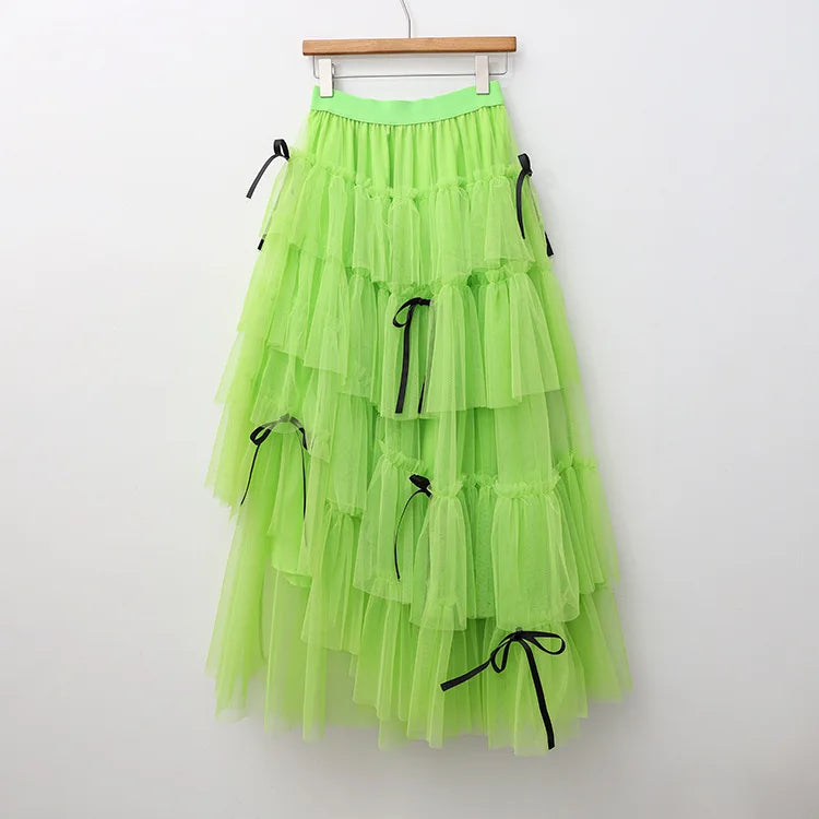 Long Maxi Tulle Skirt Women Sweet Tiered Long Skirt Autumn Winter Women Fashion Korean Mesh Skirt Female Party Skirt Clothes.