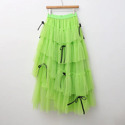 Long Maxi Tulle Skirt Women Sweet Tiered Long Skirt Autumn Winter Women Fashion Korean Mesh Skirt Female Party Skirt Clothes.
