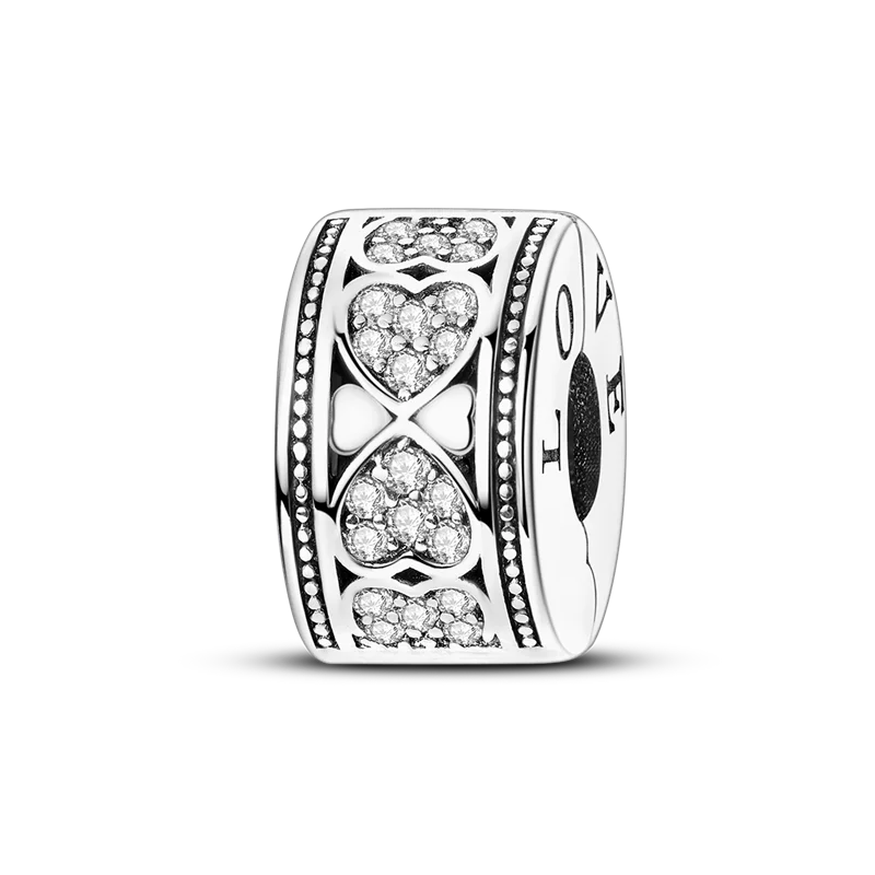 Silver Clasp 925 Sterling Silver CZ pave Clip Charms Daisy Beads Stopper Safety Chain fit Original Bangle Bracelet Jewelry Clip