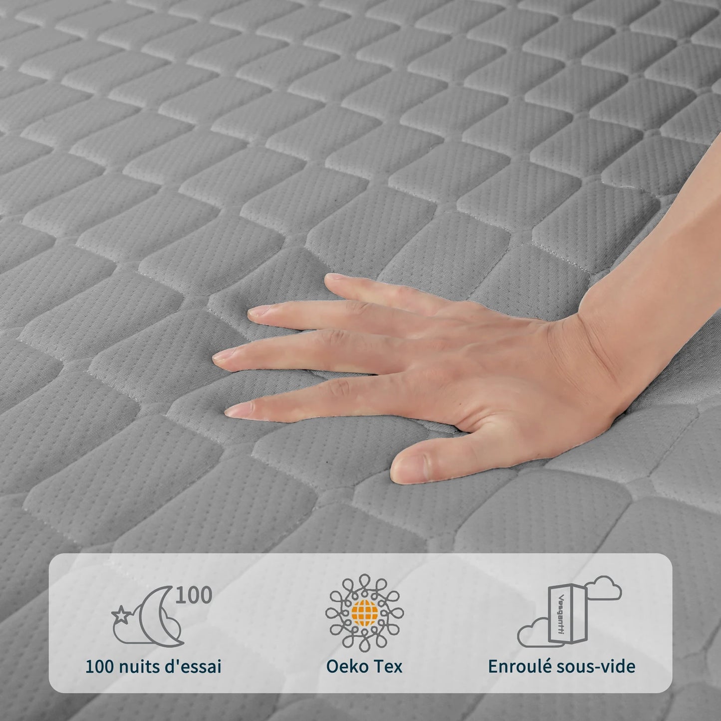 Vesgantti Memory Foam-Matratze, Grau, Dicke 16/18/26 cm, Gel-Memory-Schaum-Matratze, Zoned Support hält Sie ausgerichtet