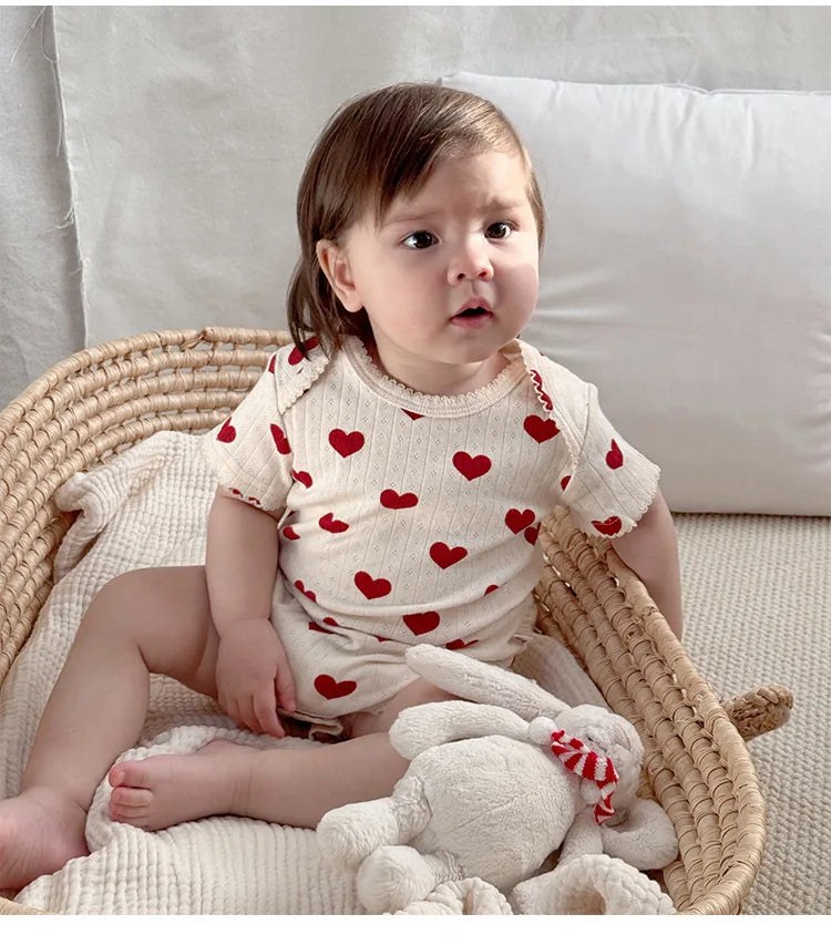 0-24M Baumwolle Baby Mädchen Strampler Herz Druck Nette Prinzessin Body Sommer Neugeborenen Kind Baby Kleidung Kurzarm outfit.