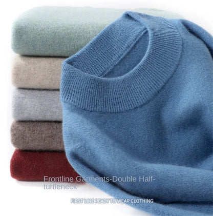 100% Pure Merino Wool Men's Semi High Neck Pullover Solid Color Plus Size Casual Sweater Autumn And Winter Sports Cashmere Top.