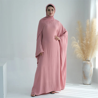 Ramadan Eid Baumwolle Leinen Khimar Abaya Set Dubai Muslim Sets Hijab Kleid Kaftan Abayas Kaftan Marocain Femme Vestidos Para Mujer