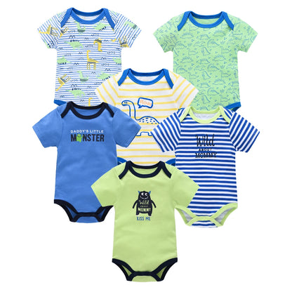 Kavkas 3-teiliger Baby-Body für Jungen und Mädchen, 0–12 Monate, kurzärmelig, Sommer-Baumwollkleidung, Cartoon-Druck, Säuglingskleidung