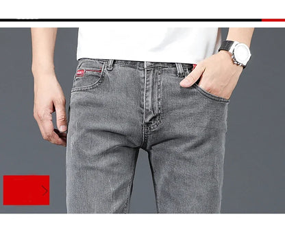 2024 New Men's Cotton Business Casual Skinny Jeans Trendy Fashionable Stretch Straight Slim Denim Trousers Male Blue Grey.