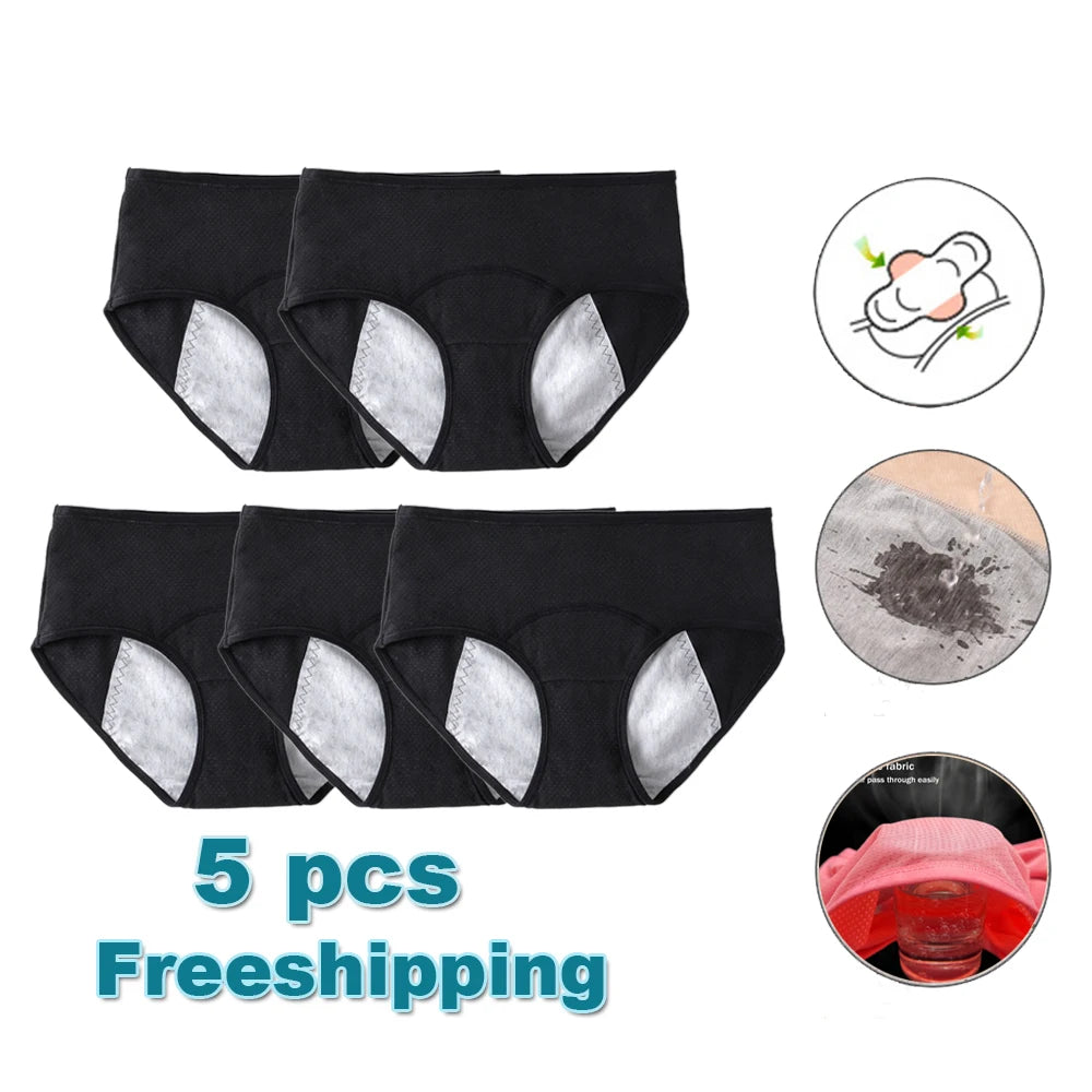 L-8XL Leak Proof Menstrual Panties 5PCS Women Period Underwear Sanitary Panties  Plus Size Physiological Waterproof Briefs.