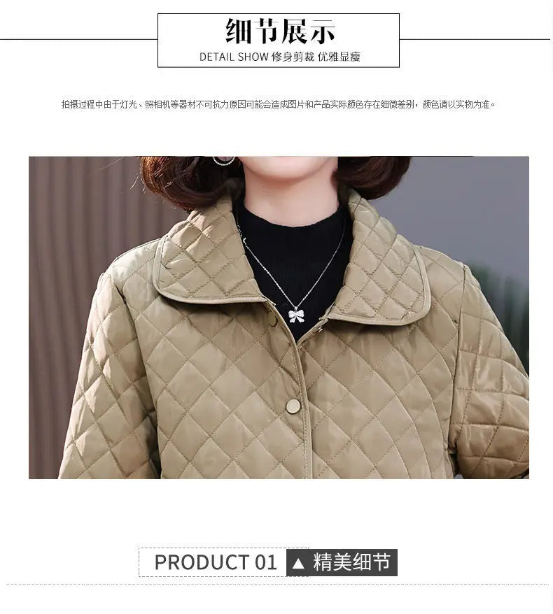 Herbst Winter Frauen Midi Plaid Stepp Mäntel Mode Weibliche Koreanische Kleidung Neue Feste Beiläufige Verdicken Warme Langarm Jacken