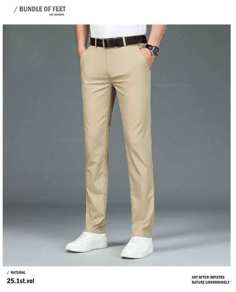 Summer New Men's Bamboo Fiber Slim Business Casual Pants Fashion Classic Breathable Designer Formal Long Trouser Male Clothing.