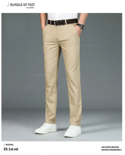 Summer New Men's Bamboo Fiber Slim Business Casual Pants Fashion Classic Breathable Designer Formal Long Trouser Male Clothing.