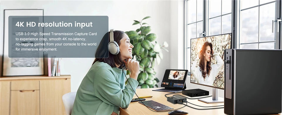 Navceker 4K Pro USB 3.0 Video Capture Card HDMI-compatible 1080P 60fps HD Video Recorder Grabber For OBS Capturing Game Live.